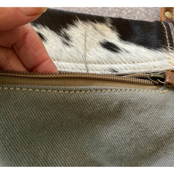 Myra Purse Crossbody Bag Cowhide Flap Boho Geometric Canvas Design - Picture 3 of 10